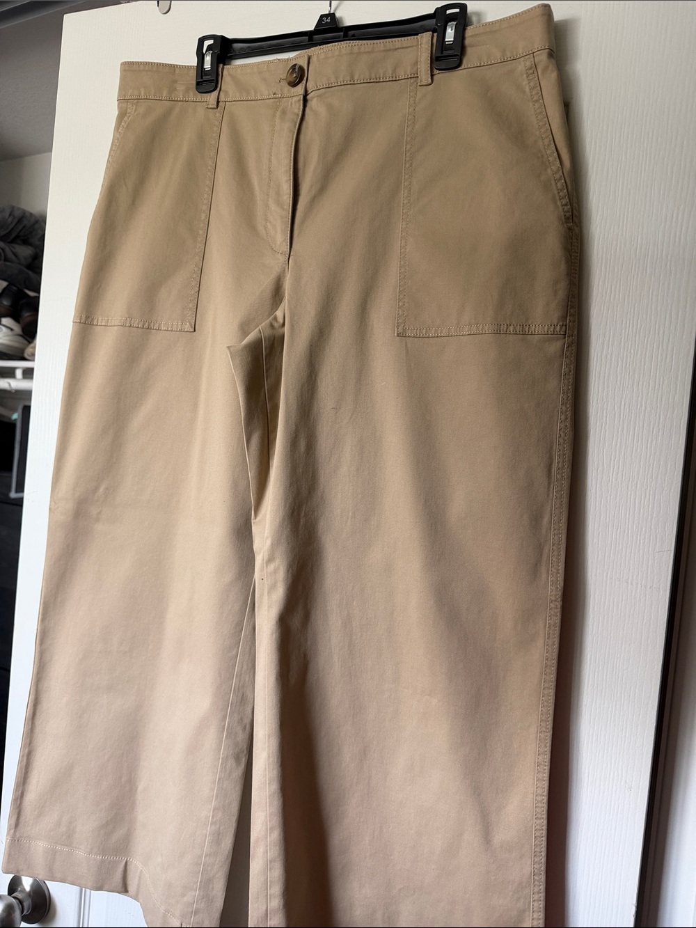 Ann Taylor | Women's Petite Khaki Wide-Leg Crop Pants in Tan